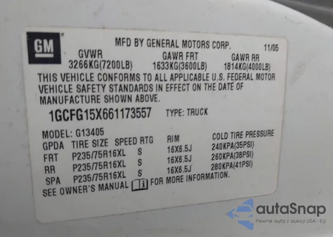 2006 Chevrolet Express Work Van z USA, uszkodzony, nr VIN 1GCFG15X661173557